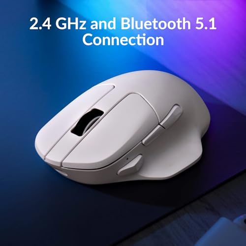 Keychron M7 Wireless Computer Mouse, 26K DPI Optical Computer Mouse, 2.4 GHz/Bluetooth/Wired with Macro Button 63g Lightweight Ergonomic, Up to 70 Hours Worktime for Laptop macOS/Windows - White - color: White, style: 1K Polling Rate