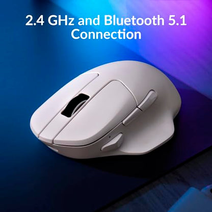 Keychron M7 Wireless Computer Mouse, 26K DPI Optical Computer Mouse, 2.4 GHz/Bluetooth/Wired with Macro Button 63g Lightweight Ergonomic, Up to 70 Hours Worktime for Laptop macOS/Windows - White - color: White, style: 1K Polling Rate