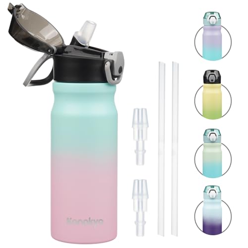 Konokyo 18 oz Insulated Stainless Steel Sports Water Bottle with Straw Lid | BPA-free, leak-proof reusable sports bottle with carry loop for gym, office, hiking, camping, travel & hydration - color: Gum, size: 18 Ounces