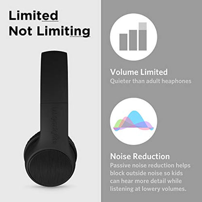 LilGadgets Connect+ Style On-Ear Kids Headphones with Microphone - SharePort Technology, SoftTouch Padding, Detachable Cable, Volume Limiting, Durable & Adjustable - Black - color: Black