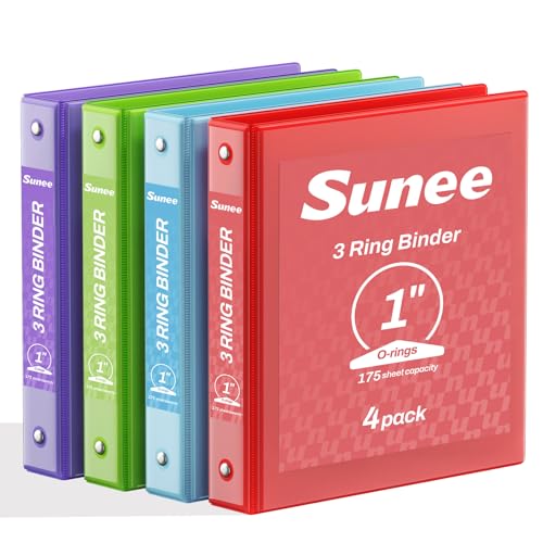 SUNEE 1 Inch Binders 3 Ring 4 Pack, 1" Classic 4-Color Binder Set (8.5x11 Inches) for Office, School or Home Supplies - color: Classic Assortment, size: 1 Inch, style: 4 Pack