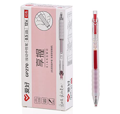 czxwyst GP270 Refillable & Retractable Gel Ink Pens with Soft Grip Large Capacity 0.5mm Fine Point 12-Pack (Red) - color: Red