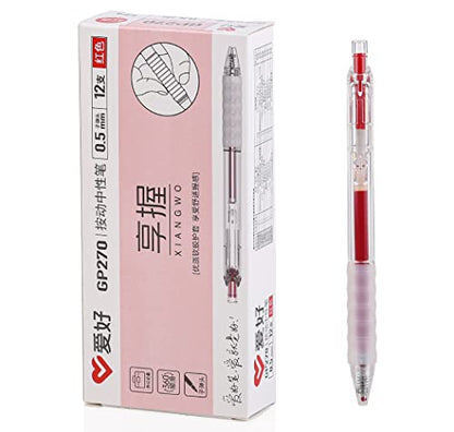 czxwyst GP270 Refillable & Retractable Gel Ink Pens with Soft Grip Large Capacity 0.5mm Fine Point 12-Pack (Red) - color: Red