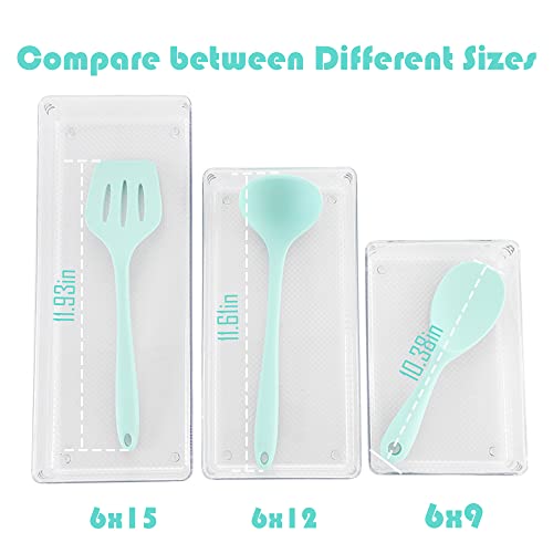 3 Pack Large Clear Plastic Drawer Organizer Tray Cutlery Utensil Makeups Drawer Organizers 12" X 6" - size: 3 Pack 12"x6" Clear Plastic