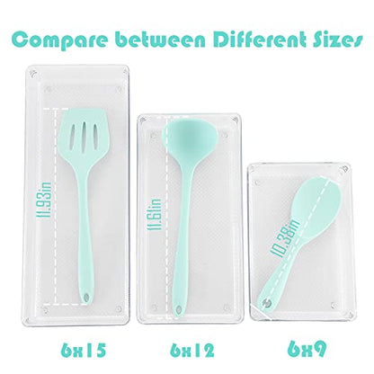3 Pack Large Clear Plastic Drawer Organizer Tray Cutlery Utensil Makeups Drawer Organizers 12" X 6" - size: 3 Pack 12"x6" Clear Plastic
