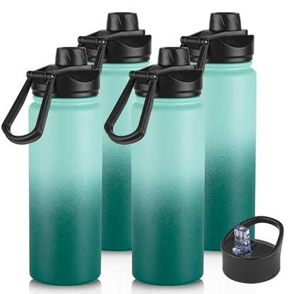 16 oz Insulated Water Bottle with Straw Lids, Stainless Steel Kids Water Bottles for School, Double Wall Vacuum Metal Water Bottle with Straw & Wide Mouth Lid, Gradient Green 4 Pack - color: Gradient Green, size: 16oz-4 Pack