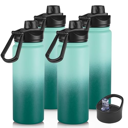 16 oz Insulated Water Bottle with Straw Lids, Stainless Steel Kids Water Bottles for School, Double Wall Vacuum Metal Water Bottle with Straw & Wide Mouth Lid, Gradient Green 4 Pack - color: Gradient Green, size: 16oz-4 Pack