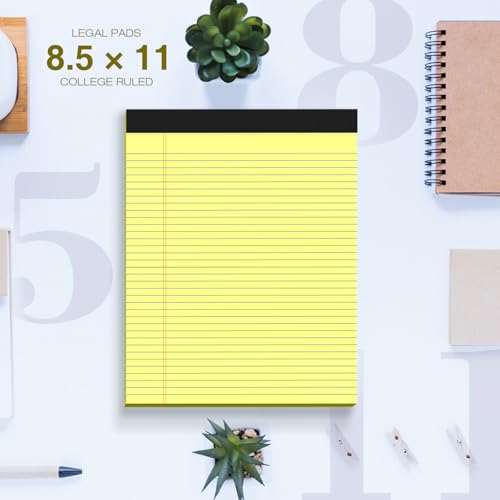 6 Pack Legal Pads 8.5" x 11" College Ruled Yellow Note Pads 8.5 x 11 Inch Micro-Perforated Notepad 300 Sheets in Total Lined Writing Paper Notebook for Office, School Supplies & To-Do Lists - size: 8.5 x 11 In - Yellow, style: 6 Pack