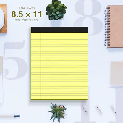 6 Pack Legal Pads 8.5" x 11" College Ruled Yellow Note Pads 8.5 x 11 Inch Micro-Perforated Notepad 300 Sheets in Total Lined Writing Paper Notebook for Office, School Supplies & To-Do Lists - size: 8.5 x 11 In - Yellow, style: 6 Pack