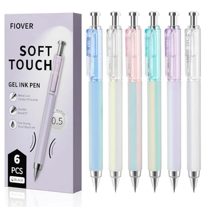 FIOVER 6 Pack 0.5mm Black Gel Pens, Quick Dry Fine Tip Pens with Soft Silicone Grip, Smooth Retractable Pens for Nurses, Teachers, Office & Journaling - color: 6pcs black