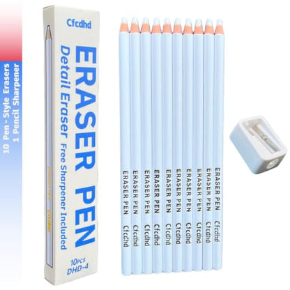 Pencil Shaped Erasers, Precision Pencil Erasers 10 Pack | Erasers for Sketching, Drawing, Artists & School Homework