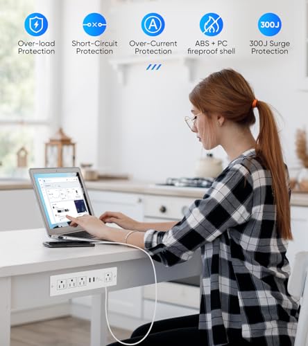Recessed Power Strip with PD 20W USB-C, Flush Mounted Drawer Outlet, 4 Outlets & 3 USB Ports, Conference Desktop Built in Power Strip, 6FT Extension Cord(White) - size: 6FT, style: 20W-2A1C-White