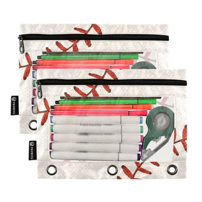 Gredecor 3 Ring Binder Pencil Pouch, Basebal Laces (2) Zippered Pen Case Pouches with Clear Window, 2 Pack Stylish Office & School Supplie - color: Basebal Laces (2)