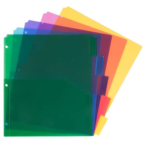 JAM PAPER Plastic Index 5-Tab Dividers w/Double Pockets - 9 3/4 x 11 1/2 - Assorted Multi-Color - 6 Packs of 5 Tabs/Set - color: Six (6) Packs, size: 5-Tab with Pockets - Multi-Color