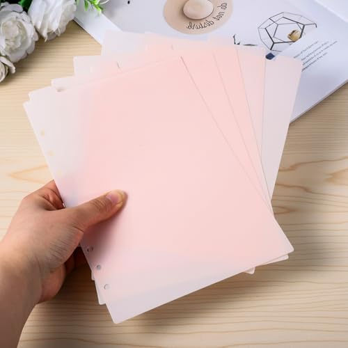 10 Sheets A5 Binder Dividers, Pink Binder Dividers with Tabs 6 Ring Insertable Plastic Index Divider Sheets for Planner Notebook Loose Leaf Binders