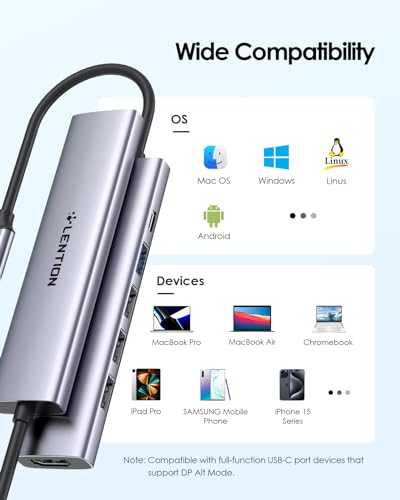 LENTION 6-in-1 USB C Hub, 4K@30Hz HDMI, 100W PD, 1 USB 3.0, 3 USB 2.0 | Ideal for Work & Study, Stable Driver 3.0 Certified, Compatible with macOS, iOS/iPadOS, Windows & ChromeOS (CH17, Space Gray) - color: Space Gray