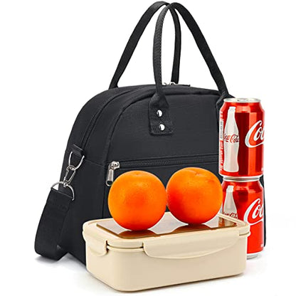 FlowFly Insulated Lunch Bag With Shoulder Strap for Women, Men, and Kids, Large and Reusable, Handle, Freezable Work and School Travel Tote and Meal Prep Organizer (Black) - color: Black