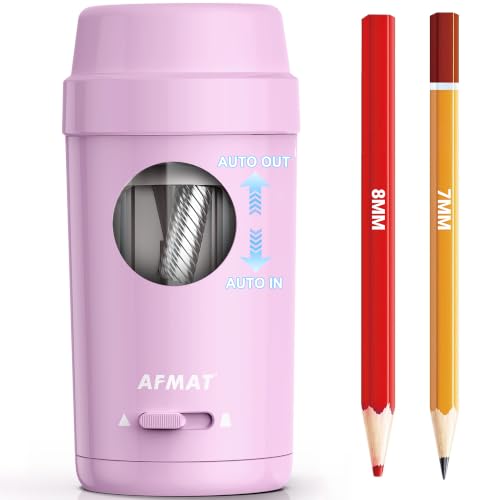 AFMAT Electric Pencil Sharpener, Auto in & Out, Fully Automatic Pencil Sharpener for Colored Pencils, Rechargeable Hands-Free Sharpeners for φ7-8mm Pencils, Good for Classroom/Home PSX8(Light Purple) - color: Light Purple