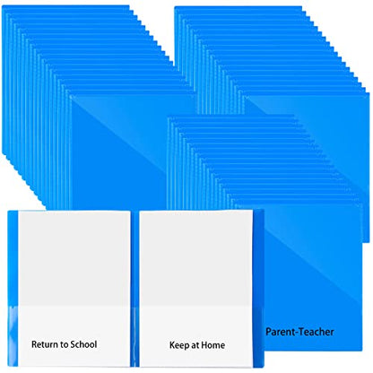 PerKoop 72 Pcs Take Home Folders Bulk Parent Teacher Communication Folder with 2 Pockets Plastic Homework Folder for Student Parent Teacher Classroom Back to School Supplies 11.73 x 9.45'' (Blue) - color: Blue