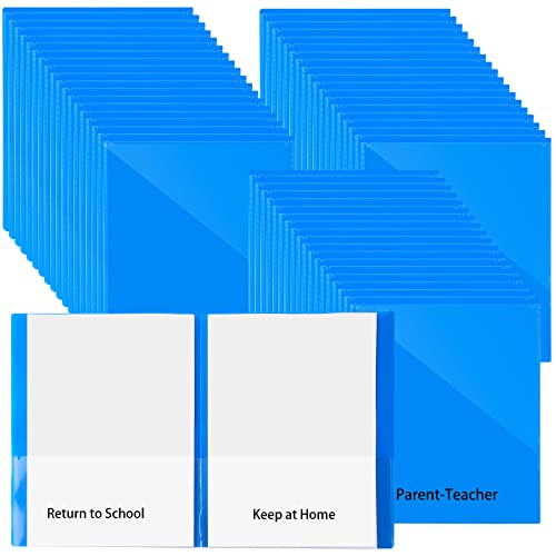 PerKoop 72 Pcs Take Home Folders Bulk Parent Teacher Communication Folder with 2 Pockets Plastic Homework Folder for Student Parent Teacher Classroom Back to School Supplies 11.73 x 9.45'' (Blue) - color: Blue