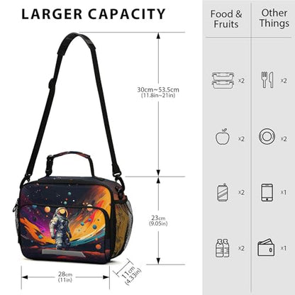 MNSRUU Student Lunch Bag Astronaut Starry Sky Insulated DinnerTotes Picnic Bag Lunch Box with Adjustable Shoulder Strap for Teen Kids Adults - color: Astronaut A 0189