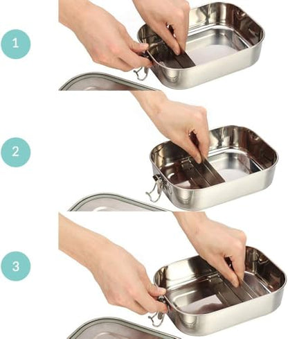 G.a HOMEFAVOR Stainless Steel Bento Lunch Box, 2-Compartment, 1400 ml/47 oz | Leak-Proof, Dishwasher Safe, BPA-Free, with Lock Clips & Removable Divider, Large Capacity, Meal Prep, for Adults - size: 1400 ml - with Compartments