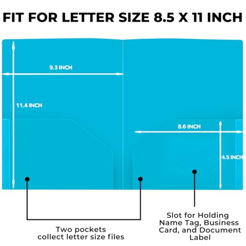 6 Pack Plastic Two Pocket Folders, Heavy Duty Plastic Folders for School, Home Multicolor