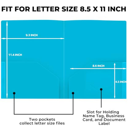 6 Pack Plastic Two Pocket Folders, Heavy Duty Plastic Folders for School, Home Multicolor