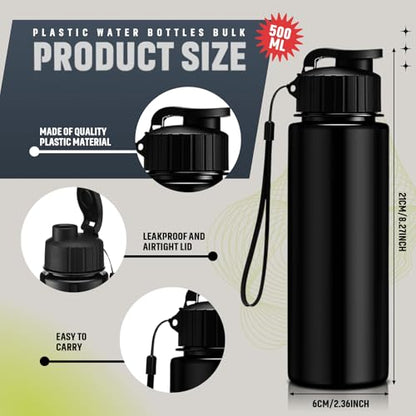 Domensi 50 Pieces Plastic Water Bottle Bulk 17 oz Sports Adults Reusable Large Water Bottles with Leak Proof Flip Top for Adults Fitness (Solid Black) - color: Solid Black