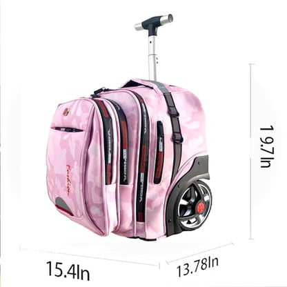 22 Inch Travel Rolling Backpack with Wheels for Women, Large Wheeled Backpacks with Large Capacity, Roller Bag with Laptop Waterproof Compartment (Pinkish)