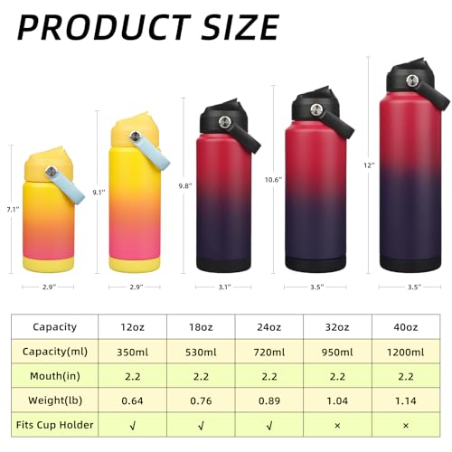 BJPKPK Insulated Water Bottle with Straw Lid, 12oz Thermo Water Bottles with Soft Nozzle, Flex Handle & Non-slip Boot, BPA Free Leak Proof Stainless Steel Metal Thermo, Tumblers, Cups,Rainbow - color: Rainbow, size: 12 Ounces