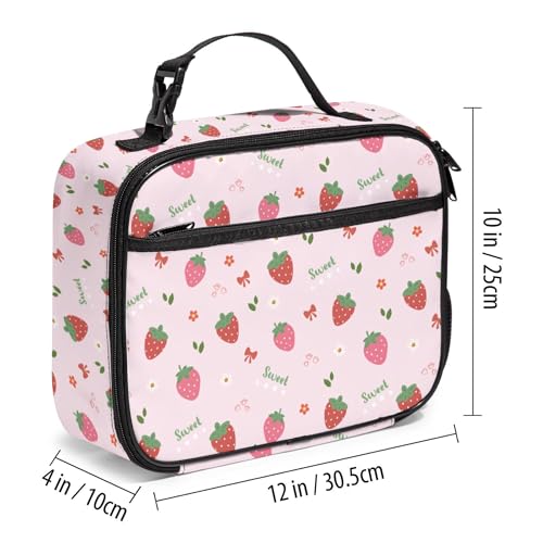 WOBAGMEN Strawberry Lunch Box for Kids, Cute Insulated Lunch Bag for Boys Girls,Waterproof Lunch Box with Water Bottle Holder for Teens Adults Picnic Travel Back to School (Pink Strawberry Bow) - color: Pink Strawberry Bow