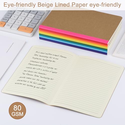 ZCZN 100 Pack Composition Notebooks Bulk, A5 Kraft Cover Lined Journals with Rainbow Spines for School, Business, Work and Daliy Use (100, 10 colors)