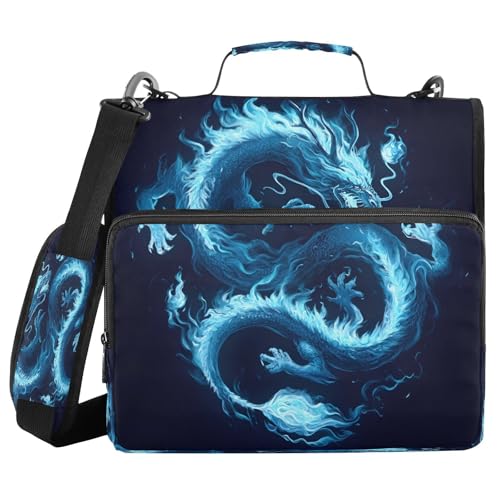 ALAZA Zipper Binder 3 Ring Funny Blue Dragon Binder Organizer with Zipper and Shoulder Strap Large Capacity Multi-Pocket Trapper Keeper File Folder for Office Supplies - color: Multicolored 6