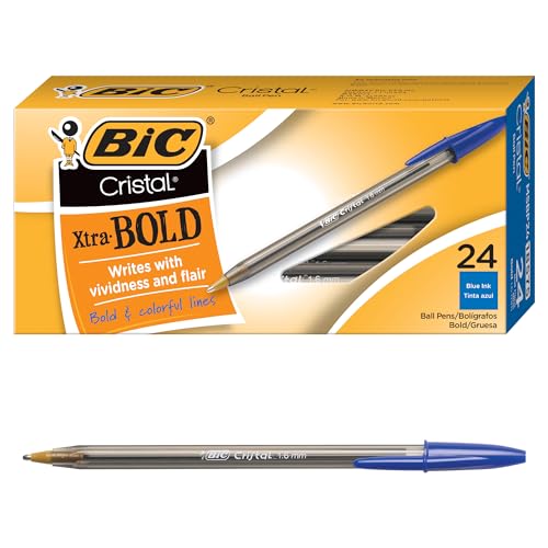 BIC Cristal Xtra Bold Ballpoint Pens, Bold Point (1.6mm) For Vivid And Dramatic Lines, Blue Ink, 24-Count Pack, Perfect Ink Pens - color: Blue Ink, size: 24 Count (Pack of 1), style: Bold Point (1.6mm)