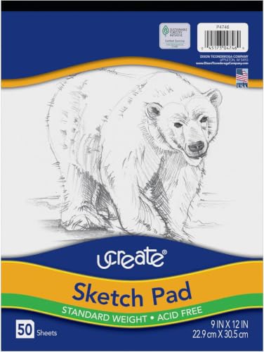 UCreate Sketch Pad,Standard Weight,9" x 12",50 Sheets,(Pack of 12) - size: 50 Count (Pack of 12)