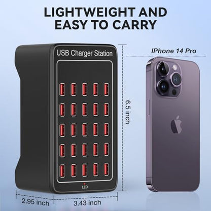 Charging Station for Multiple Devices,125W 25 Ports Multi USB Charger Stations for iPhone, Cell Phone, iPad, Tablet, Apple Watch and Other Electronic, Multiple USB Power Charging Dock for Home Family