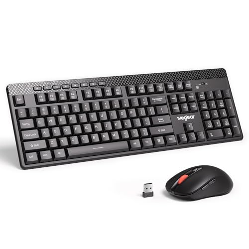 wegear Wireless Keyboard and Mouse Combo, 5-Level Adjustable 4000 DPI Mouse, 2.4G Full Size Keyboard with 8 Additional Shortcuts, Comfortable Typewriter for PC, Desktop, Laptop, MacBook