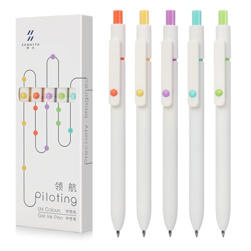 FIOVER Gel Pens, 5pcs 0.5mm Quick Dry Black Ink Fine Point Smooth Writing Pens High-End Series Ballpoint for Office School Supplies, Gifts for Women and Men - color: White Barrel-Black ink, size: 1 Count (Pack of 5)
