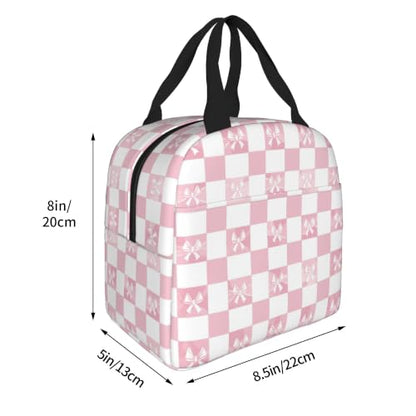 Lunch Bag Pink Check Bow Pattern Insulated Lunch Box Cooler Tote for Adults Student Boys Girls Women Men Work Office School Picnic Beach Reusable Lunchbox Over 3 Years Old - color: B0361