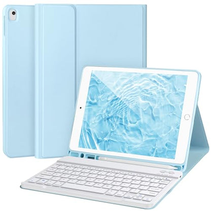 AHYWTAN Keyboard Case for iPad 9/8/7th Gen 10.2’’,Case with Keyboard ipad 10.2 inch,Detachable Bluetooth Keyboard with Pencil Holder, Blue-W - color: Blue-W
