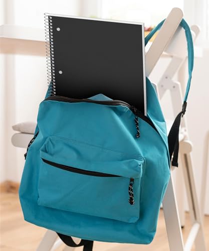 Dunwell 3-Subject Notebook College Ruled (Black), Spiral Notebook 8.5 x 11, Plastic Cover, 3 Pocket Dividers, 150 Sheets (300 Pages), 3-Hole Punched Perforated 8 1/2 x 11 Paper - color: Black