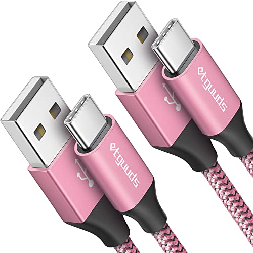 etguuds USB A to USB C Cable 6ft, 2-Pack, 3A Fast Charging Type C Charger Cord for iPhone 17 16 15 Pro Max 16e 17 Air, Samsung Galaxy S25 S24 S23 S22 S21 S20 A17 A16 A56 A55 Flip Fold, Pink - color: Pink, size: 6ft
