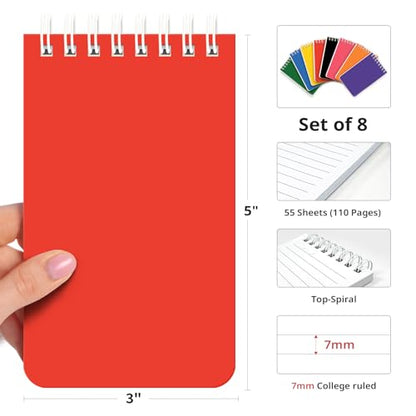 Taja Set of 8 Mini Pocket Notebook Top Spiral Nursing Notepads | Bright 3" x 5", Mini Little Spiral Notebook, Nursing Notepad, Perfect for Work, School, Office, Nurse, Travel - color: Bright
