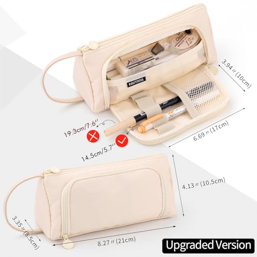 EASTHILL Big Capacity Pencil Case Pouch Pen Case Simple Stationery Bag School College Office Organizer for Teens Girls Adults Student - color: Cream
