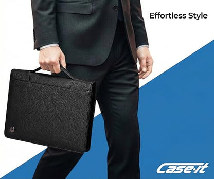 Case-it Zipper Padfolio | Letter Size | 3-Ring Binder | PAD-40 Black | Executive, Removable 3-Ring Binder, Letter Size Writing Pad, Pebbled Faux Leather, School & Office - color: Pad-40-black, size: 1 Pack