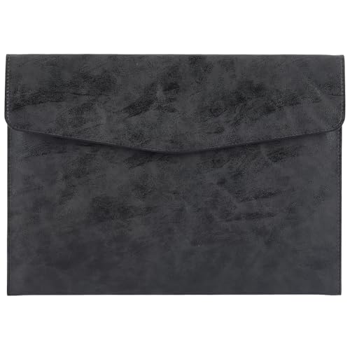 A4 PU Leather File Holder Document Folder Black Thin Waterproof Portfolio Filing Envelope Oragnizer Pocket Storage Case with Snap Closure for Receipt Contract Stationery Tablet - color: Black Texture