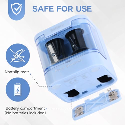 Eagle Electric Pencil Sharpener, Dual Holes, Battery Powered for School/Office/Art, 5s Fast Sharpening, Portable w/Large Shaving Tray & Replaceable Blades, for 6-12 mm Pencils(Blue) - color: Blue