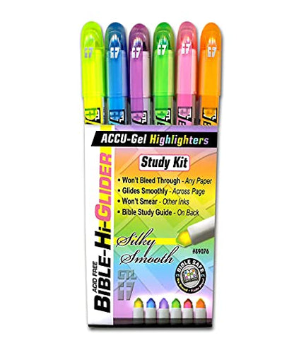 G.T. Luscombe Company, Inc. Accu-Gel Bible-Hi-Glider Bible Study Set | No Bleed Solid Gel Highlighter | No Smearing or Fading | Long Lasting Bright Translucent Colors (Set of 6) - size: 1-Set, style: Set of 6