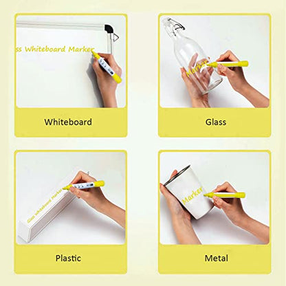 Yellow Glass Window Markers,Bold Wet & Dry Erase Marker Pens for Whiteboards,Reversible Dual-Tip Design Liquid Chalk Markers for Non-Porous Surfaces(Yellow, 10 Pack)